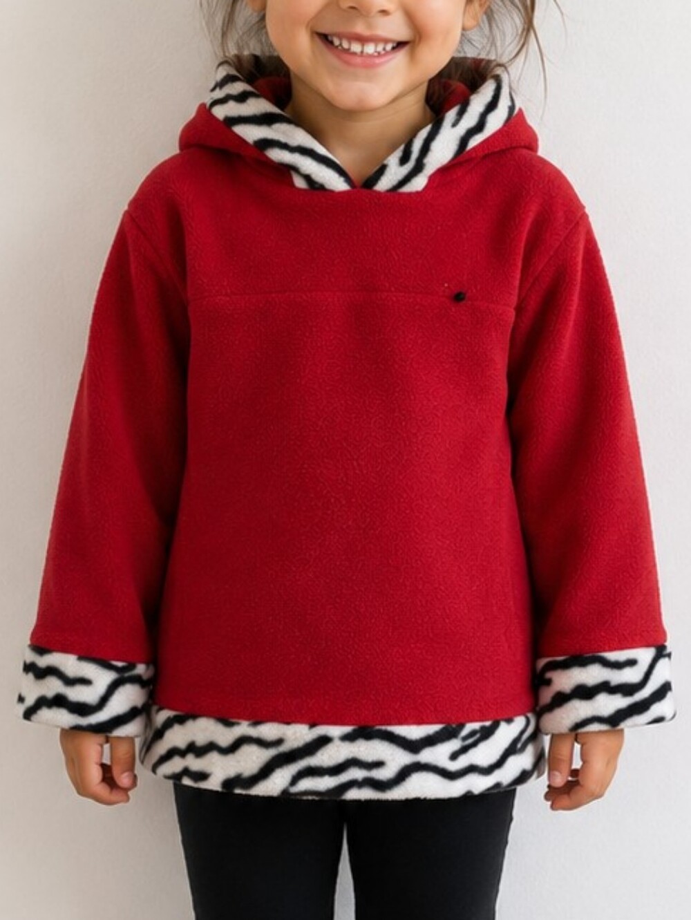 Kloz for Kidz Red Zebra Trim Fleece Hoodie | Size 4 | Made in Canada